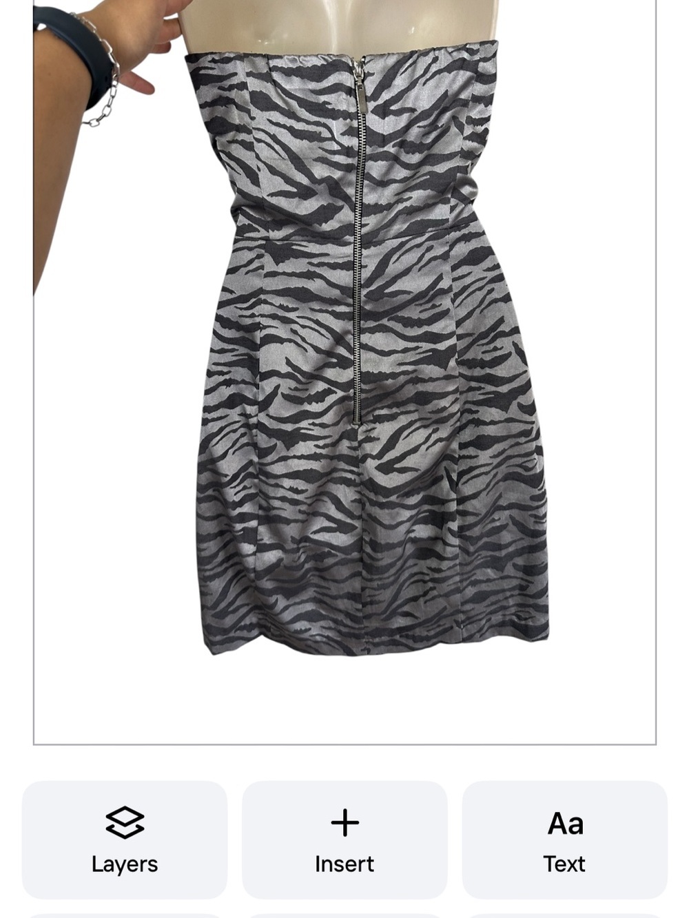 B Darlin Strapless Zebra-Print Cocktail Dress in Black and Gray - Picture 2 of 4
